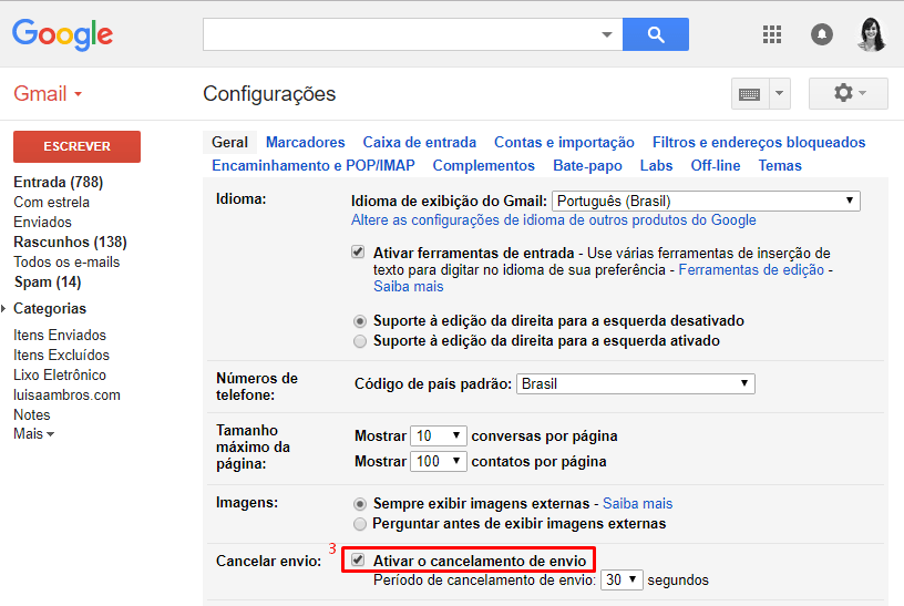 desfazer e cancelar envio de e-mail do gmail3