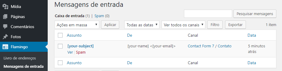flamingo-wordpress-mensagens-de-entrada