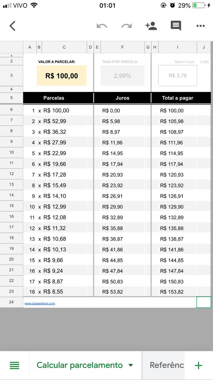 Calculadora de parcelas com juros e taxas do PagSeguro-celular