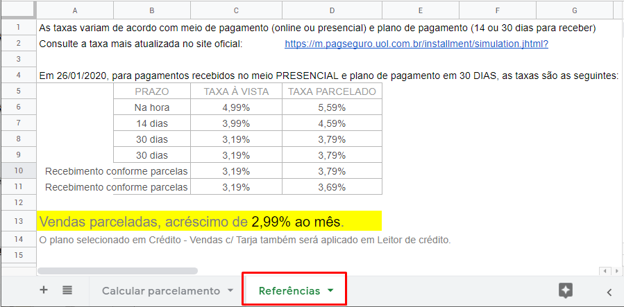 Calculadora de parcelas com juros e taxas do PagSeguro-pc2