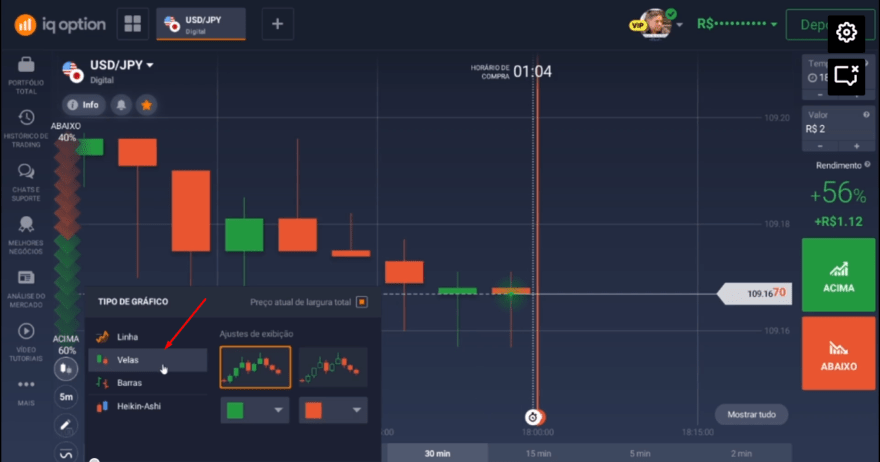 Opção "Velas" no IQ Option