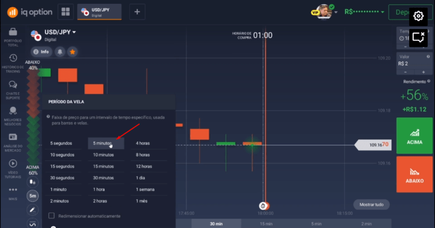 Opção "Vela de 5 Minutos" no IQ Option